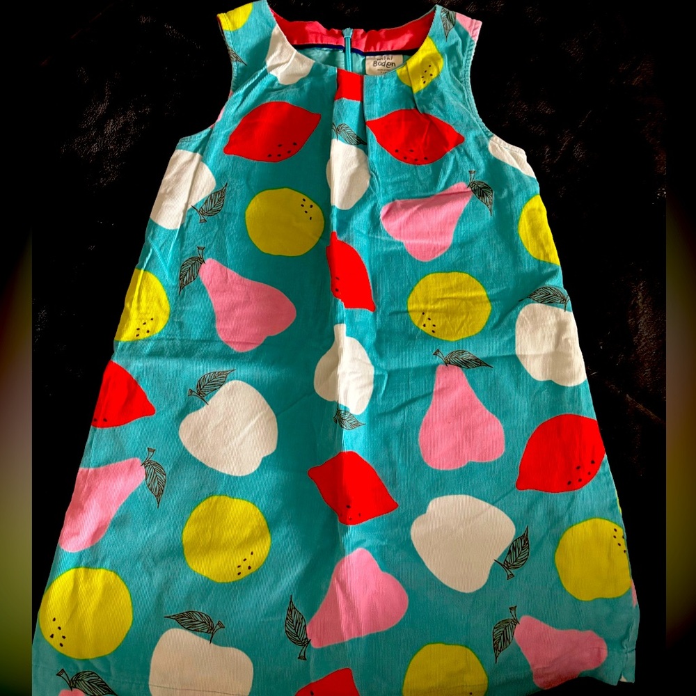 Mini Boden fruit print corduroy dress 7